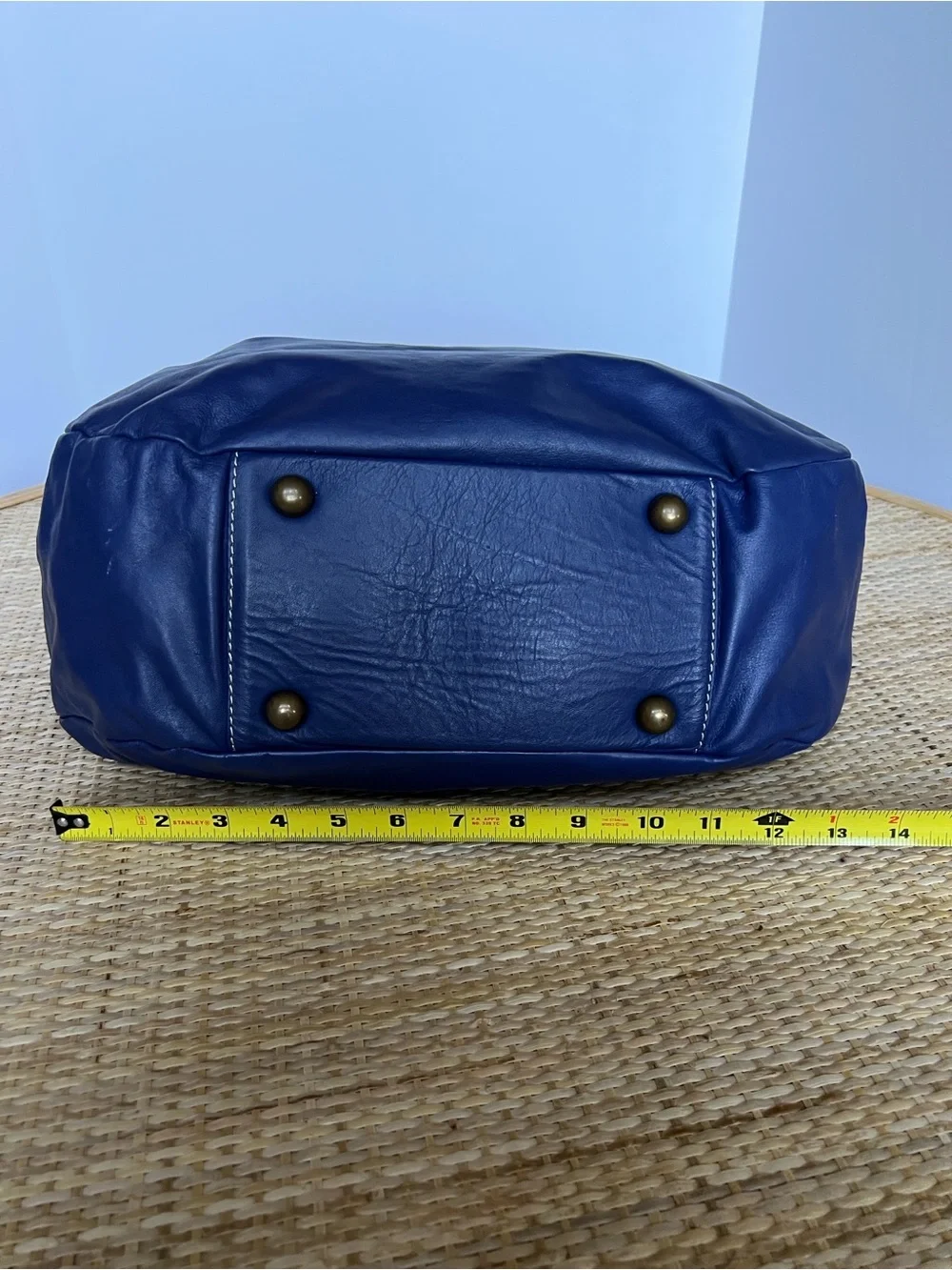 Boden Blue Leather Hobo Slouch Shop Tote Bag 100% Cotton Lining Vintage 90s Y2K